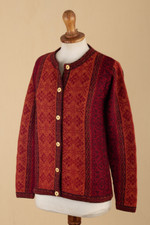 100% alpaca sweater, 'Andean Poinsettia' - 100% Alpaca Wool Knit Cardigan Sweater
