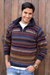 Men's 100% alpaca sweater, 'Mountain Life' - Men's 100% Alpaca Wool Striped Zip Collar Pullover Sweater (image 2) thumbail