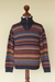 Men's 100% alpaca sweater, 'Mountain Life' - Men's 100% Alpaca Wool Striped Zip Collar Pullover Sweater (image 2d) thumbail