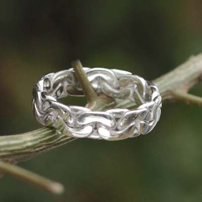 Men's braided silver ring, 'Brilliant' - Men's Fair Trade Sterling Silver Band Ring
