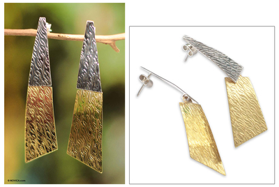 Silver and bronze dangle earrings, 'Radiance' - Handmade Jewelry Silver and Bronze Dangle Earrings