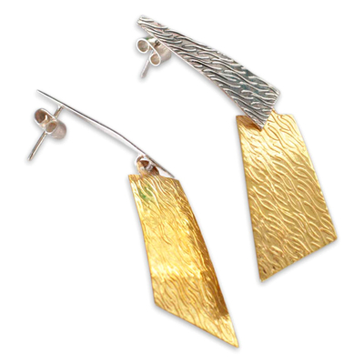Silver and bronze dangle earrings, 'Radiance' - Handmade Jewelry Silver and Bronze Dangle Earrings