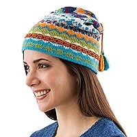 100% alpaca hat, 'Blue Winter' - Artisan Crafted Alpaca Wool Hat