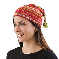 Pure Alpaca Wool Patterned Hat from Peru,'Sunny Winter'