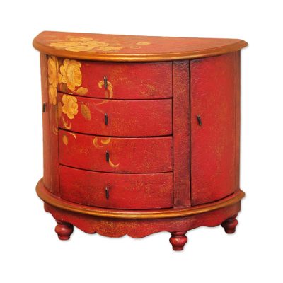 Mohena and pinewood jewelry chest, 'Yellow Rose' - Hand Painted Wood Jewelry Chest