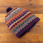 100% alpaca hat, 'Indigo Winter' - Handcrafted 100% Alpaca Wool Patterned Hat