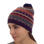 100% alpaca hat, 'Indigo Winter' - Handcrafted 100% Alpaca Wool Patterned Hat