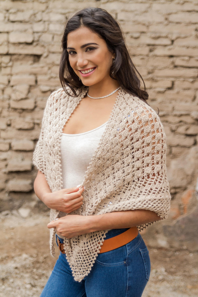 100% alpaca shawl, 'Lady of Chachapoyas' - Hand Crafted Alpaca Wool Crochet Shawl