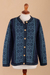 100% alpaca sweater, 'Blue Andean Poinsettia' - Handcrafted Floral Alpaca Wool Art Knit Cardigan (image 2c) thumbail