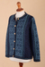 100% alpaca sweater, 'Blue Andean Poinsettia' - Handcrafted Floral Alpaca Wool Art Knit Cardigan (image 2d) thumbail