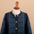 100% alpaca sweater, 'Blue Andean Poinsettia' - Handcrafted Floral Alpaca Wool Art Knit Cardigan (image 2f) thumbail