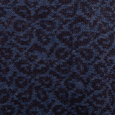 100% alpaca sweater, 'Blue Andean Poinsettia' - Handcrafted Floral Alpaca Wool Art Knit Cardigan