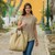 Cotton tote bag, 'Voyages in Beige' - Cotton Shoulder Bag from Peru thumbail