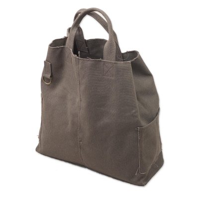 Cotton tote bag, 'Voyages in Brown' - Hand Made Cotton Shoulder Bag