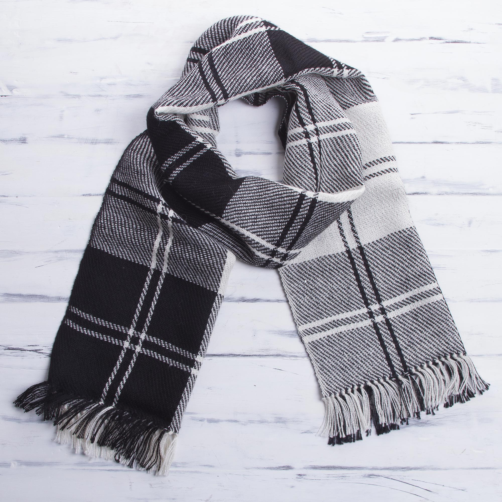 plaid black and white scarf