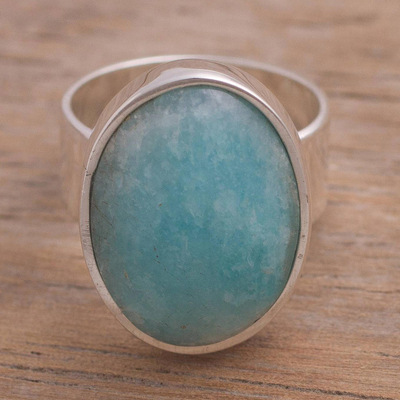 Amazonite cocktail ring, 'Encounter' - Hand Made Peruvian Sterling Silver Amazonite Cocktail Ring