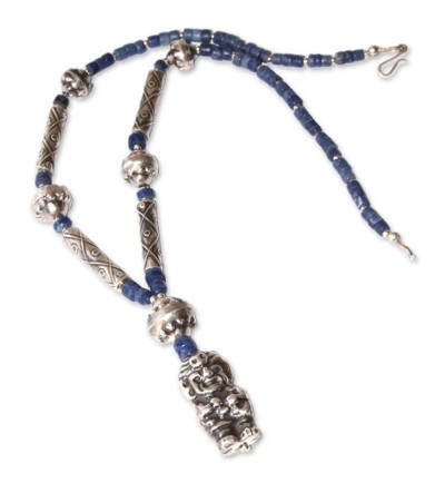 Sodalite pendant necklace, 'Tupa Yupanqui' - Sterling Silver Pendant Sodalite Necklace