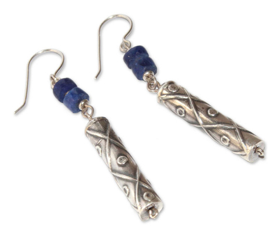 Sodalite dangle earrings, 'Tupa Yupanqui' - Fair Trade Sterling Silver and Sodalite Dangle Earrings