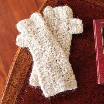 100% alpaca fingerless mitts, 'Ivory Fans' - 100% alpaca fingerless mittens