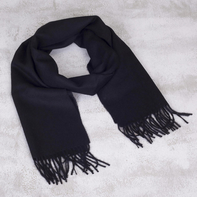 Men's 100% alpaca scarf, 'Evening Black' - Men's 100% alpaca scarf