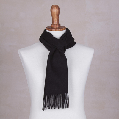Men's 100% alpaca scarf, 'Evening Black' - Men's 100% alpaca scarf