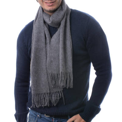 Men's 100% alpaca scarf, 'Stormy Gray' - Men's 100% alpaca scarf