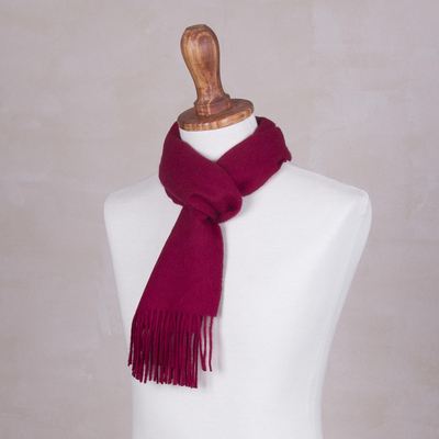 Men's 100% alpaca scarf, 'Cherry Red' - Men's 100% alpaca scarf