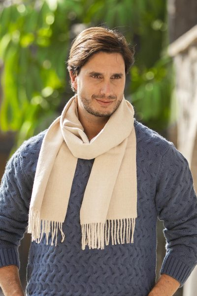 Men's 100% alpaca scarf, 'Pastel Beige' - Men's 100% alpaca scarf
