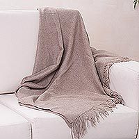 100% alpaca throw, 'Cozy Light Brown' - 100% Alpaca Wool Handcrafted Luxury Throw