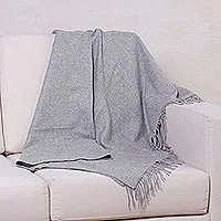 100% alpaca throw, 'Cozy Light Grey' - Alpaca Wool Solid Grey Throw Blanket