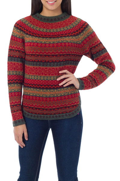 Geometric Alpaca Wool Art Knit Pullover Sweater
