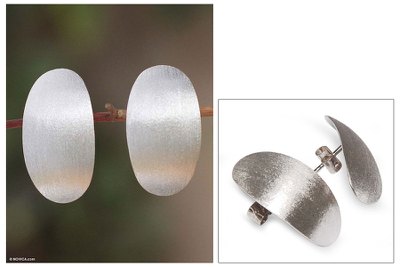Sterling silver button earrings, 'Gentle Curves' - Sterling silver button earrings