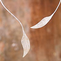 Sterling silver leaf choker, 'Andean Frost'