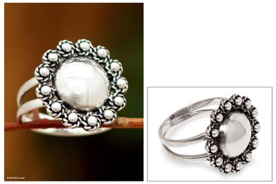 Sterling silver floral ring, 'Yareta Flower' - Handcrafted Floral Sterling Silver Cocktail Ring