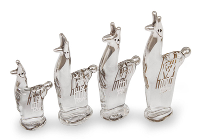 Blown Glass Silver Leaf Figurines (Set of 4) - Llama Silver Glamour ...