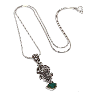 Chrysocolla pendant necklace, 'Andean Force' - Artisan Crafted Silver and Chrysocolla Pendant Necklace