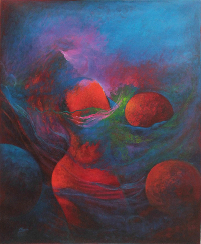 'Creation of New Planets' - Original Abstract Oil Painting Signed Peru