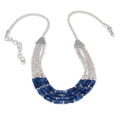 Sodalite beaded necklace, 'Queen of the Inca' - Unique Sterling Silver and Sodalite Necklace