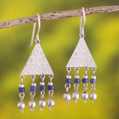 Sodalite chandelier earrings, 'Queen of the Inca' - Sterling Silver and Sodalite Dangle Earrings