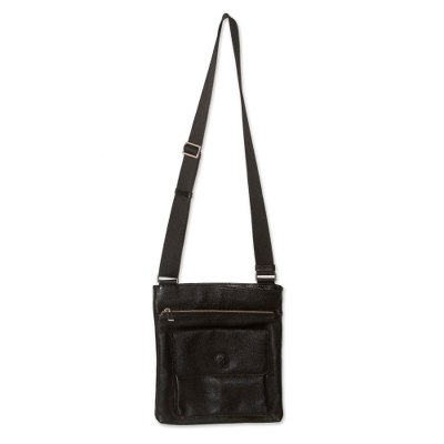 Men's leather messenger bag, 'Peruvian Traveler' - Men's leather messenger bag