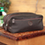 Men's leather accent cotton blend travel case, 'Andean Brown' - Fair Trade Men's Travel Toiletry Bag from Peru (image 2) thumbail