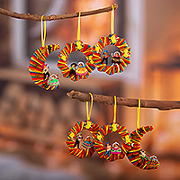 Cotton blend ornaments, 'Machu Picchu Feast' (set of 6)