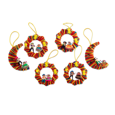 Cotton blend ornaments, 'Machu Picchu Feast' (set of 6) - Peruvian Cotton Blend Ornaments