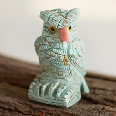 Gemstone sculpture, 'Mystic Owl' - Handcrafted Turquoise Owl Gemstone Sculpture