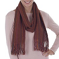 Pima cotton scarf, 'Daring Brown' - Fair Trade Women's Pima Cotton Patterned Scarf