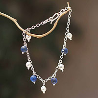 Lapis lazuli charm bracelet, 'Blue Moons' - Lapis Lazuli And 925 Sterling Silver Charm Bracelet