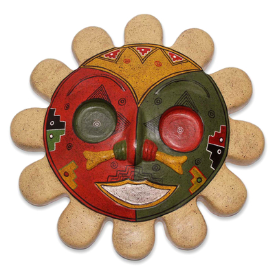 Ceramic mask, 'Rising Sun' - Unique Inca Ceramic Mask