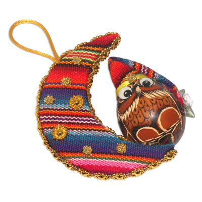 Gourd and cotton blend ornaments, 'Happy Hoots' (set of 3) - Gourd and Cotton Bird Holiday Ornaments (Set of 3)
