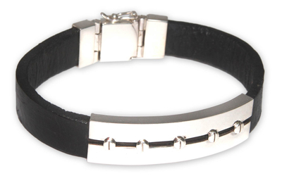 Men's leather bracelet, 'Brave Aymara' - Men's Modern Leather Wristband Bracelet
