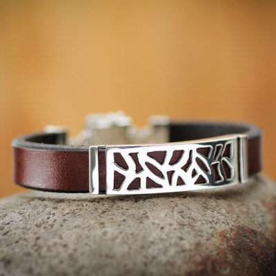 Men's leather bracelet, 'Evolution' - Men's leather bracelet